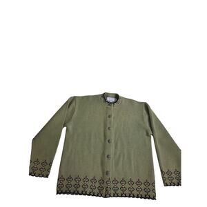 JERSILD Green Nordic Button Down Cardigan Sweater Made In USA XL